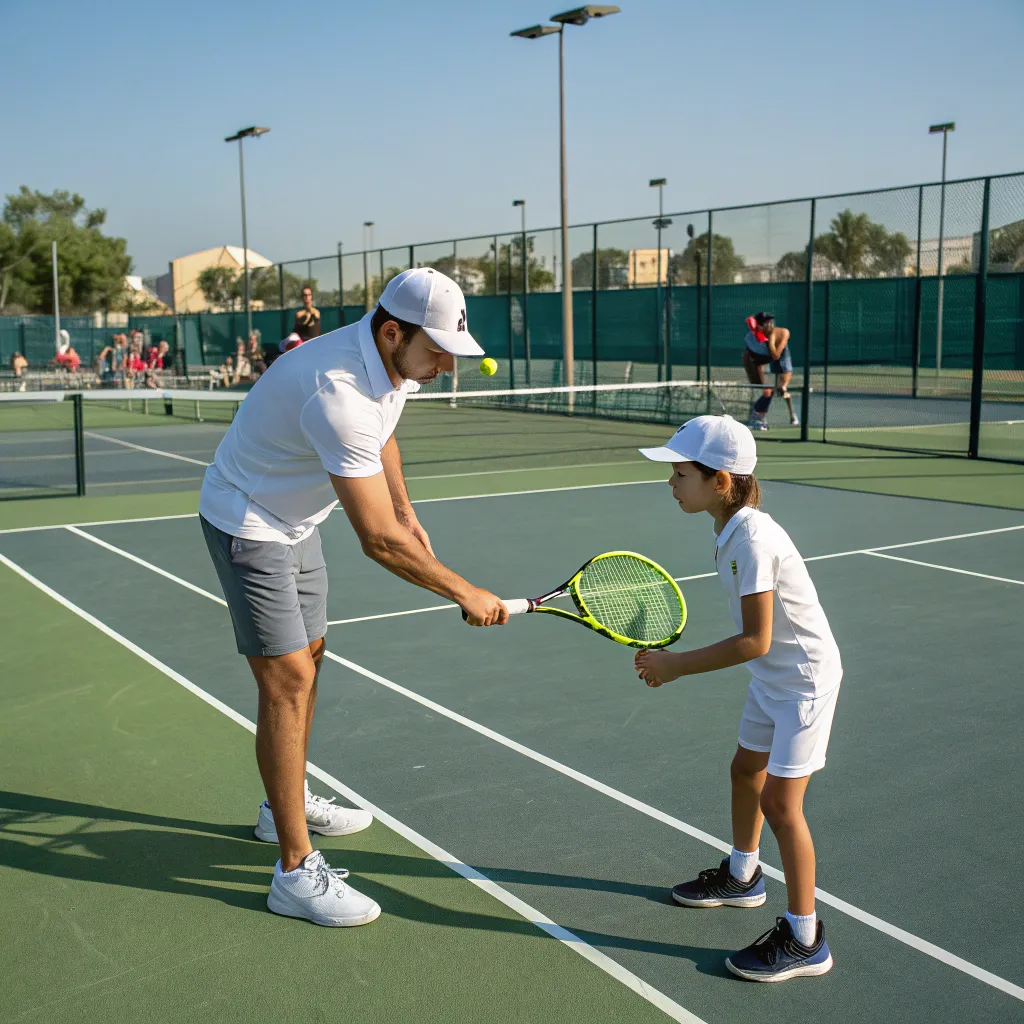 Professional coach providing tennis lessons on the court